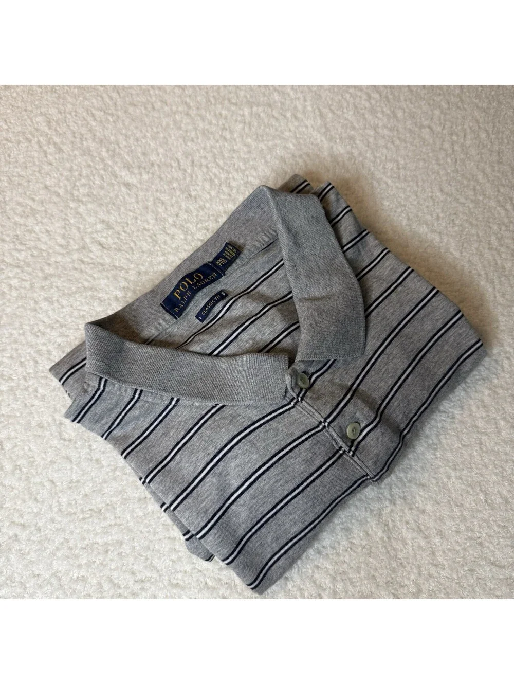 Polo Ralph Lauren Men’s XXL Classic Fit Gray Striped Polo Shirt Pony